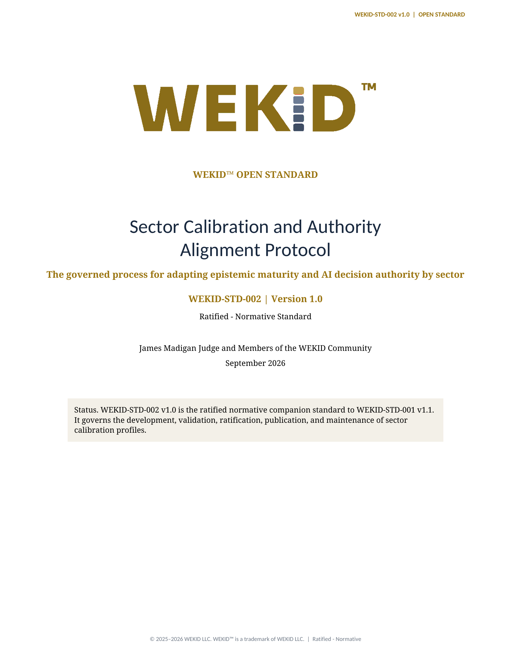 WEKID™ Open Standard for Sector Calibration and Authority Alignment Protocol v1.0